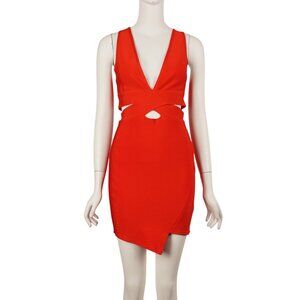 NWT NBD x NAVEN Women Sarah Dress S Cherry Red Criss Cross Cut-Out Bodycon Party